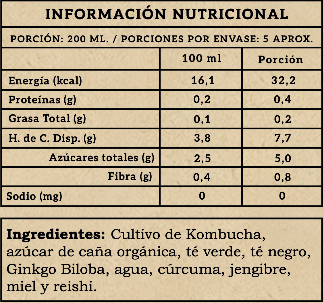Ingredientes e información nutricional kombucha biloba elixir
